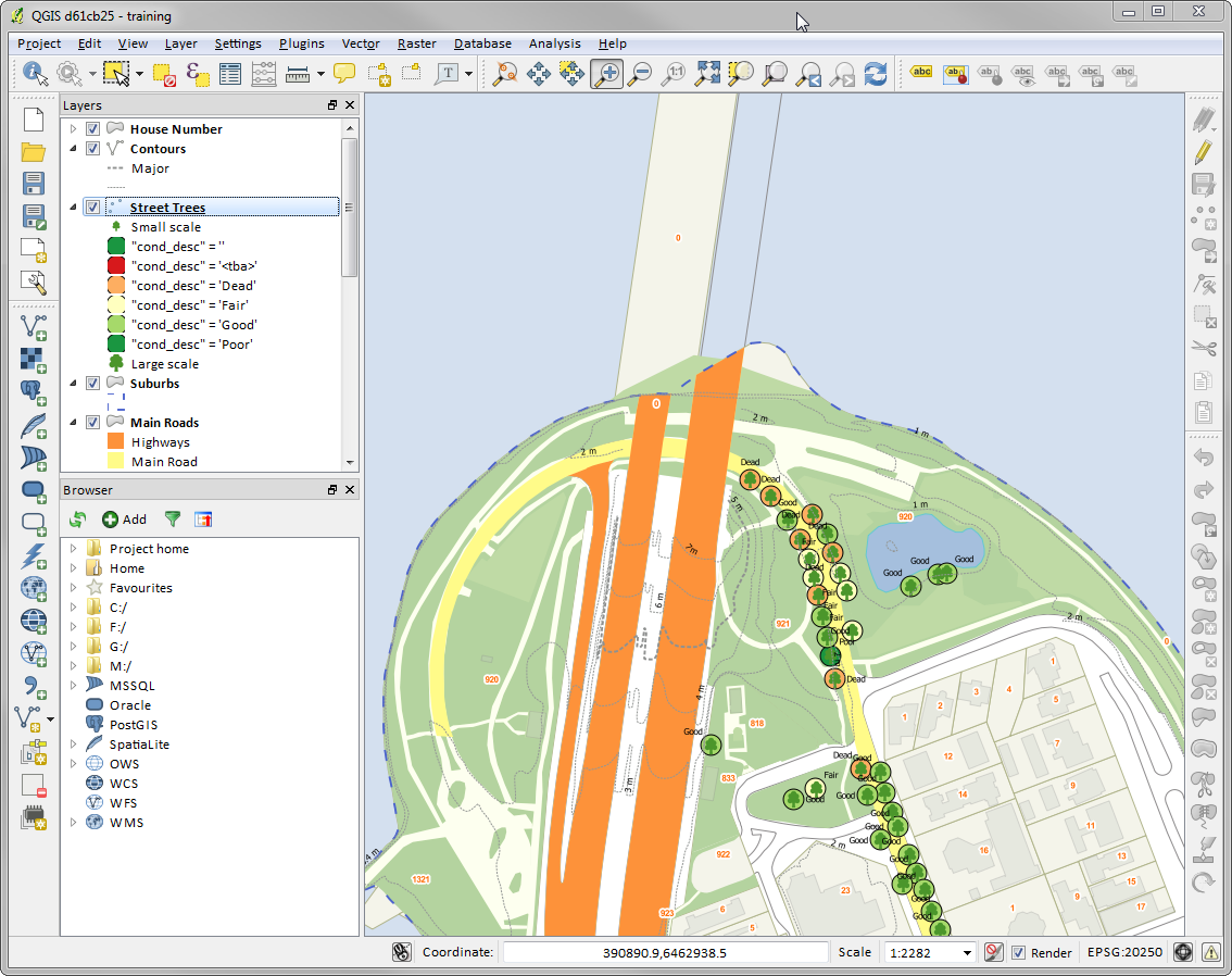 Municipal GIS map with property and road layers