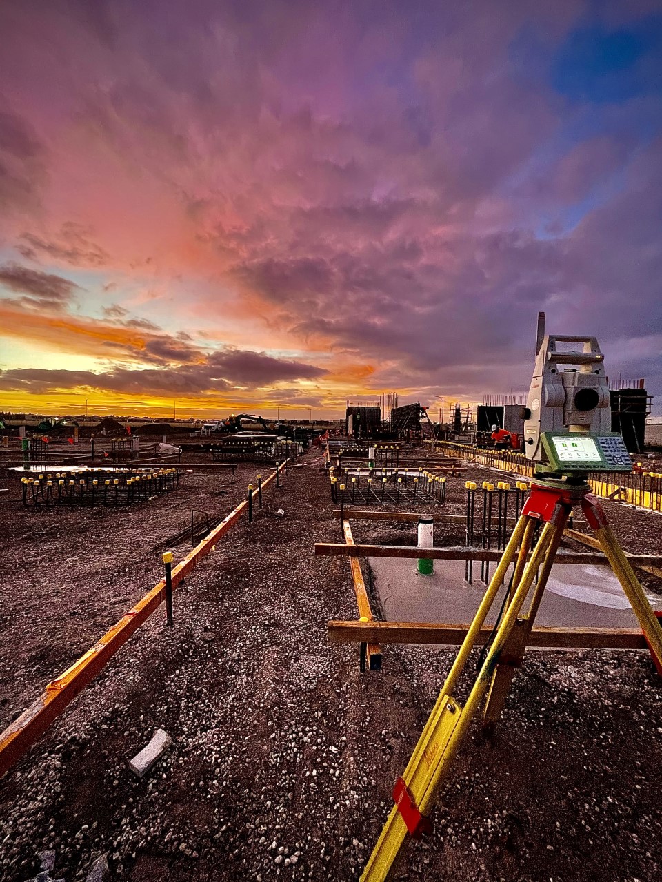 Total station survey equipment on site